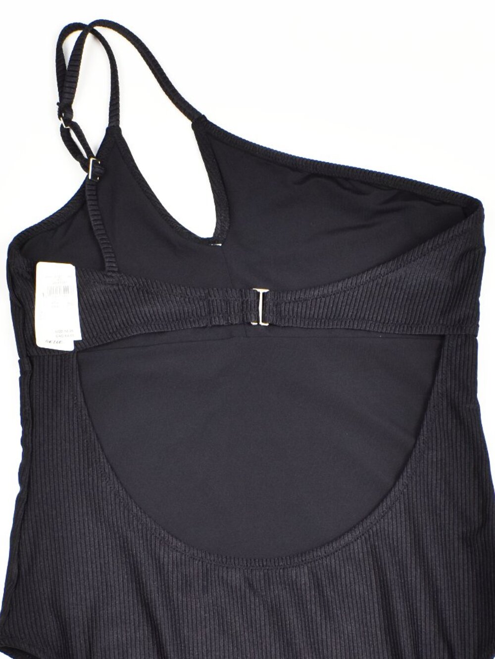 Aerie Shine One-Shoulder Full Coverage Black Ribbed Swimsuit NEW - L - Picture 5 of 7